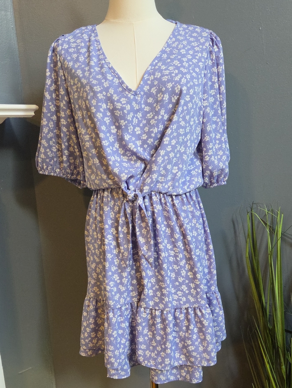 Womens Blue Floral Tiered Summer Dress Size Medium